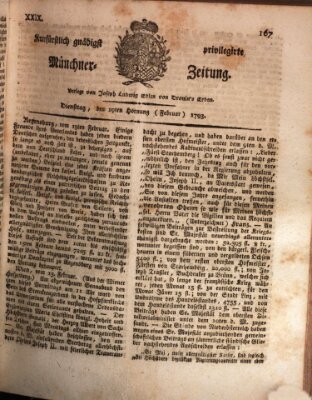 Kurfürstlich gnädigst privilegirte Münchner-Zeitung (Süddeutsche Presse) Dienstag 19. Februar 1793