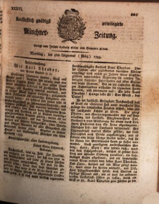 Kurfürstlich gnädigst privilegirte Münchner-Zeitung (Süddeutsche Presse) Montag 4. März 1793