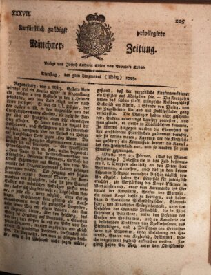 Kurfürstlich gnädigst privilegirte Münchner-Zeitung (Süddeutsche Presse) Dienstag 5. März 1793