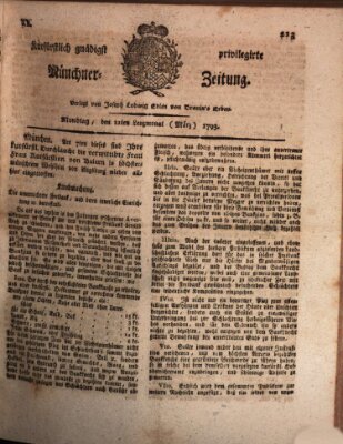 Kurfürstlich gnädigst privilegirte Münchner-Zeitung (Süddeutsche Presse) Montag 11. März 1793