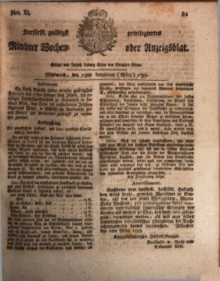 Kurfürstlich gnädigst privilegirte Münchner-Zeitung (Süddeutsche Presse) Mittwoch 13. März 1793