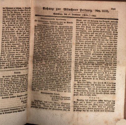 Kurfürstlich gnädigst privilegirte Münchner-Zeitung (Süddeutsche Presse) Samstag 16. März 1793