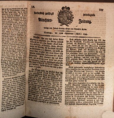 Kurfürstlich gnädigst privilegirte Münchner-Zeitung (Süddeutsche Presse) Montag 15. April 1793