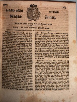 Kurfürstlich gnädigst privilegirte Münchner-Zeitung (Süddeutsche Presse) Freitag 26. April 1793