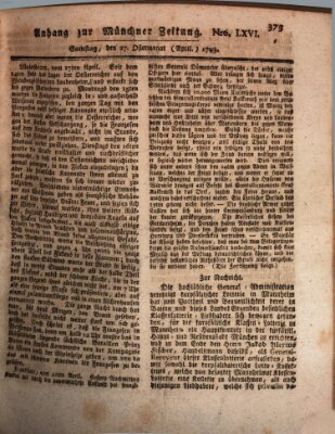 Kurfürstlich gnädigst privilegirte Münchner-Zeitung (Süddeutsche Presse) Samstag 27. April 1793