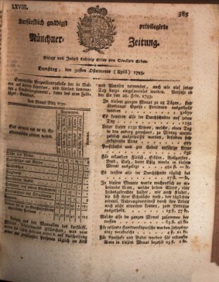 Kurfürstlich gnädigst privilegirte Münchner-Zeitung (Süddeutsche Presse) Dienstag 30. April 1793