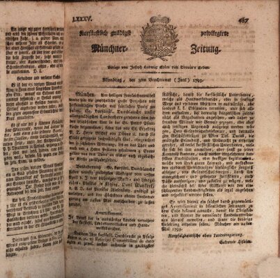 Kurfürstlich gnädigst privilegirte Münchner-Zeitung (Süddeutsche Presse) Montag 3. Juni 1793