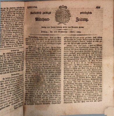 Kurfürstlich gnädigst privilegirte Münchner-Zeitung (Süddeutsche Presse) Freitag 7. Juni 1793