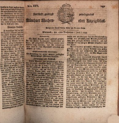 Kurfürstlich gnädigst privilegirte Münchner-Zeitung (Süddeutsche Presse) Mittwoch 19. Juni 1793