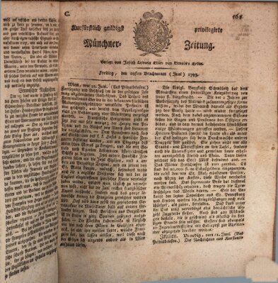 Kurfürstlich gnädigst privilegirte Münchner-Zeitung (Süddeutsche Presse) Freitag 28. Juni 1793