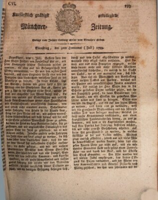 Kurfürstlich gnädigst privilegirte Münchner-Zeitung (Süddeutsche Presse) Dienstag 9. Juli 1793