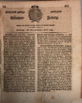 Kurfürstlich gnädigst privilegirte Münchner-Zeitung (Süddeutsche Presse) Dienstag 16. Juli 1793