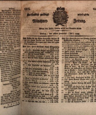 Kurfürstlich gnädigst privilegirte Münchner-Zeitung (Süddeutsche Presse) Freitag 26. Juli 1793