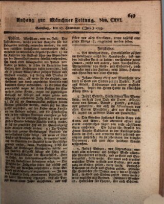 Kurfürstlich gnädigst privilegirte Münchner-Zeitung (Süddeutsche Presse) Samstag 27. Juli 1793