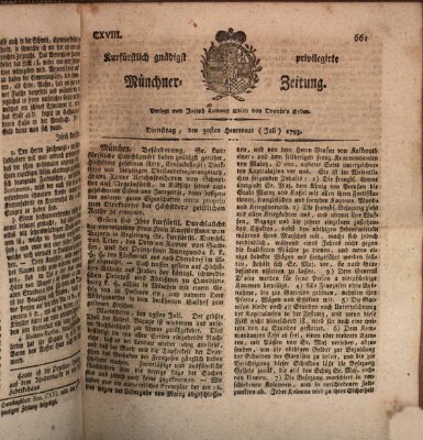 Kurfürstlich gnädigst privilegirte Münchner-Zeitung (Süddeutsche Presse) Dienstag 30. Juli 1793