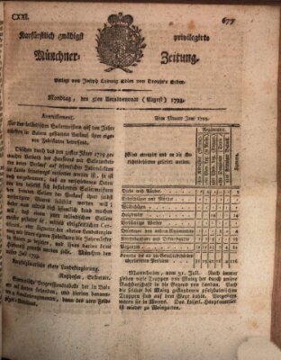 Kurfürstlich gnädigst privilegirte Münchner-Zeitung (Süddeutsche Presse) Montag 5. August 1793