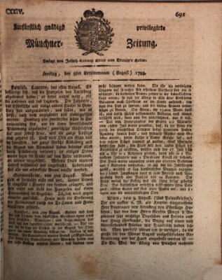 Kurfürstlich gnädigst privilegirte Münchner-Zeitung (Süddeutsche Presse) Freitag 9. August 1793