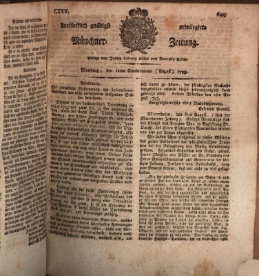 Kurfürstlich gnädigst privilegirte Münchner-Zeitung (Süddeutsche Presse) Montag 12. August 1793