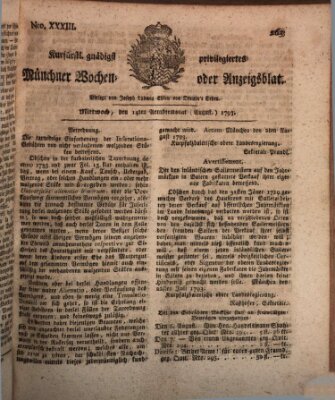 Kurfürstlich gnädigst privilegirte Münchner-Zeitung (Süddeutsche Presse) Mittwoch 14. August 1793