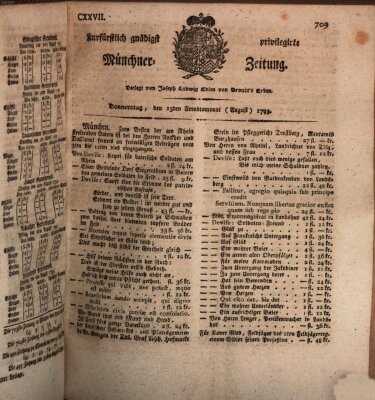 Kurfürstlich gnädigst privilegirte Münchner-Zeitung (Süddeutsche Presse) Donnerstag 15. August 1793