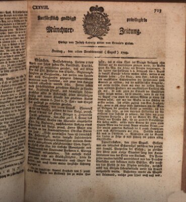 Kurfürstlich gnädigst privilegirte Münchner-Zeitung (Süddeutsche Presse) Freitag 16. August 1793