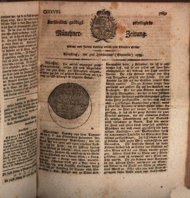 Kurfürstlich gnädigst privilegirte Münchner-Zeitung (Süddeutsche Presse) Dienstag 3. September 1793