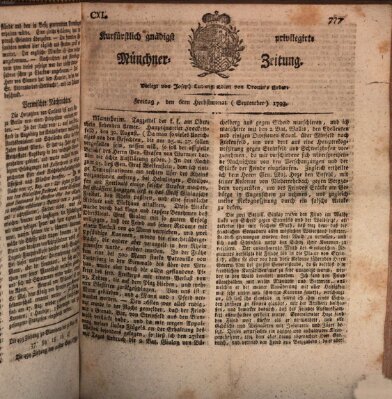 Kurfürstlich gnädigst privilegirte Münchner-Zeitung (Süddeutsche Presse) Freitag 6. September 1793