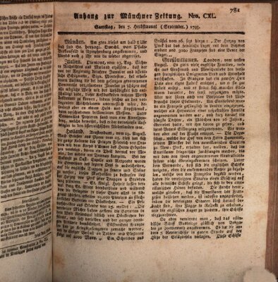 Kurfürstlich gnädigst privilegirte Münchner-Zeitung (Süddeutsche Presse) Samstag 7. September 1793