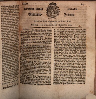 Kurfürstlich gnädigst privilegirte Münchner-Zeitung (Süddeutsche Presse) Dienstag 17. September 1793