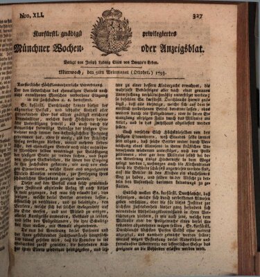 Kurfürstlich gnädigst privilegirte Münchner-Zeitung (Süddeutsche Presse) Mittwoch 9. Oktober 1793