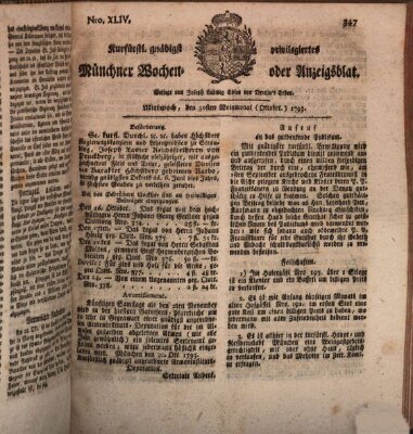 Kurfürstlich gnädigst privilegirte Münchner-Zeitung (Süddeutsche Presse) Mittwoch 30. Oktober 1793