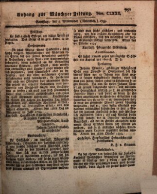 Kurfürstlich gnädigst privilegirte Münchner-Zeitung (Süddeutsche Presse) Samstag 2. November 1793