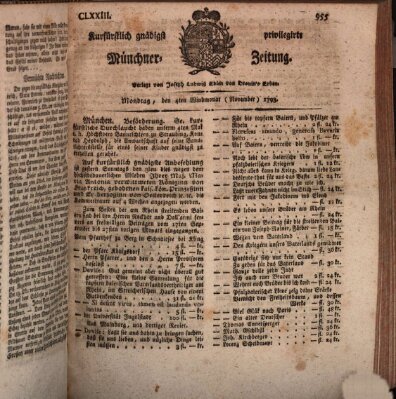 Kurfürstlich gnädigst privilegirte Münchner-Zeitung (Süddeutsche Presse) Montag 4. November 1793