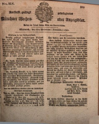 Kurfürstlich gnädigst privilegirte Münchner-Zeitung (Süddeutsche Presse) Mittwoch 6. November 1793