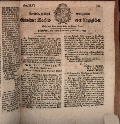 Kurfürstlich gnädigst privilegirte Münchner-Zeitung (Süddeutsche Presse) Mittwoch 13. November 1793