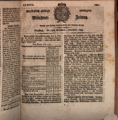 Kurfürstlich gnädigst privilegirte Münchner-Zeitung (Süddeutsche Presse) Dienstag 19. November 1793