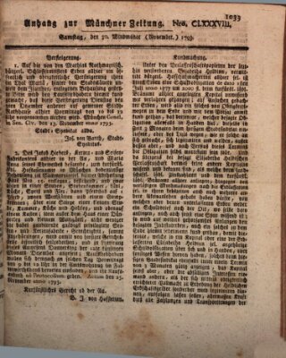 Kurfürstlich gnädigst privilegirte Münchner-Zeitung (Süddeutsche Presse) Samstag 30. November 1793