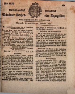 Kurfürstlich gnädigst privilegirte Münchner-Zeitung (Süddeutsche Presse) Mittwoch 4. Dezember 1793