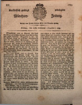 Kurfürstlich gnädigst privilegirte Münchner-Zeitung (Süddeutsche Presse) Freitag 20. Dezember 1793