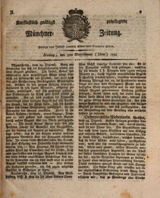 Kurfürstlich gnädigst privilegirte Münchner-Zeitung (Süddeutsche Presse) Freitag 3. Januar 1794