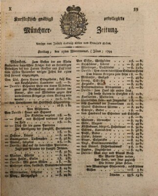 Kurfürstlich gnädigst privilegirte Münchner-Zeitung (Süddeutsche Presse) Freitag 17. Januar 1794