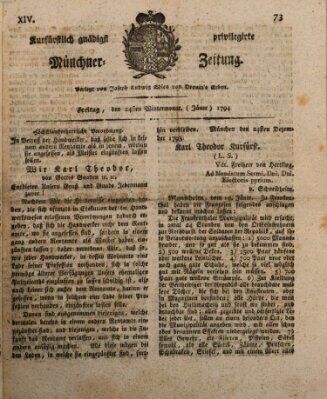 Kurfürstlich gnädigst privilegirte Münchner-Zeitung (Süddeutsche Presse) Freitag 24. Januar 1794