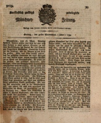 Kurfürstlich gnädigst privilegirte Münchner-Zeitung (Süddeutsche Presse) Freitag 31. Januar 1794