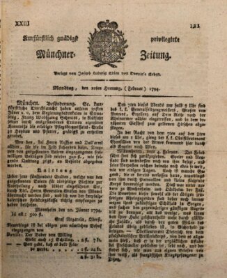 Kurfürstlich gnädigst privilegirte Münchner-Zeitung (Süddeutsche Presse) Montag 10. Februar 1794