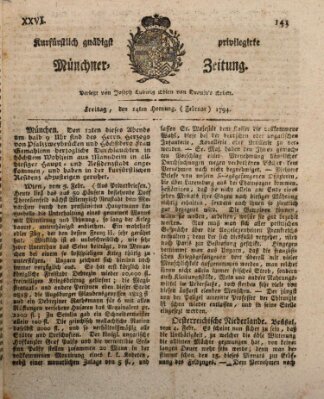 Kurfürstlich gnädigst privilegirte Münchner-Zeitung (Süddeutsche Presse) Freitag 14. Februar 1794