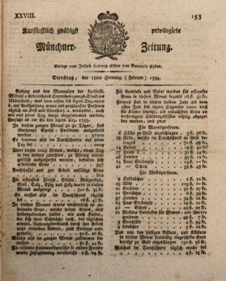 Kurfürstlich gnädigst privilegirte Münchner-Zeitung (Süddeutsche Presse) Dienstag 18. Februar 1794