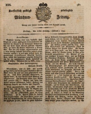 Kurfürstlich gnädigst privilegirte Münchner-Zeitung (Süddeutsche Presse) Freitag 21. Februar 1794