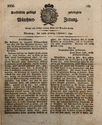 Kurfürstlich gnädigst privilegirte Münchner-Zeitung (Süddeutsche Presse) Montag 24. Februar 1794