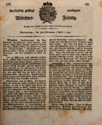 Kurfürstlich gnädigst privilegirte Münchner-Zeitung (Süddeutsche Presse) Donnerstag 3. April 1794