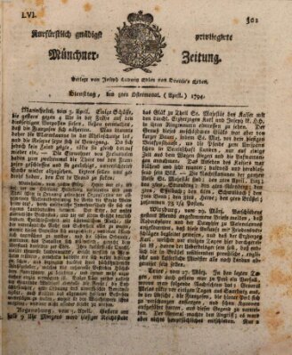 Kurfürstlich gnädigst privilegirte Münchner-Zeitung (Süddeutsche Presse) Dienstag 8. April 1794